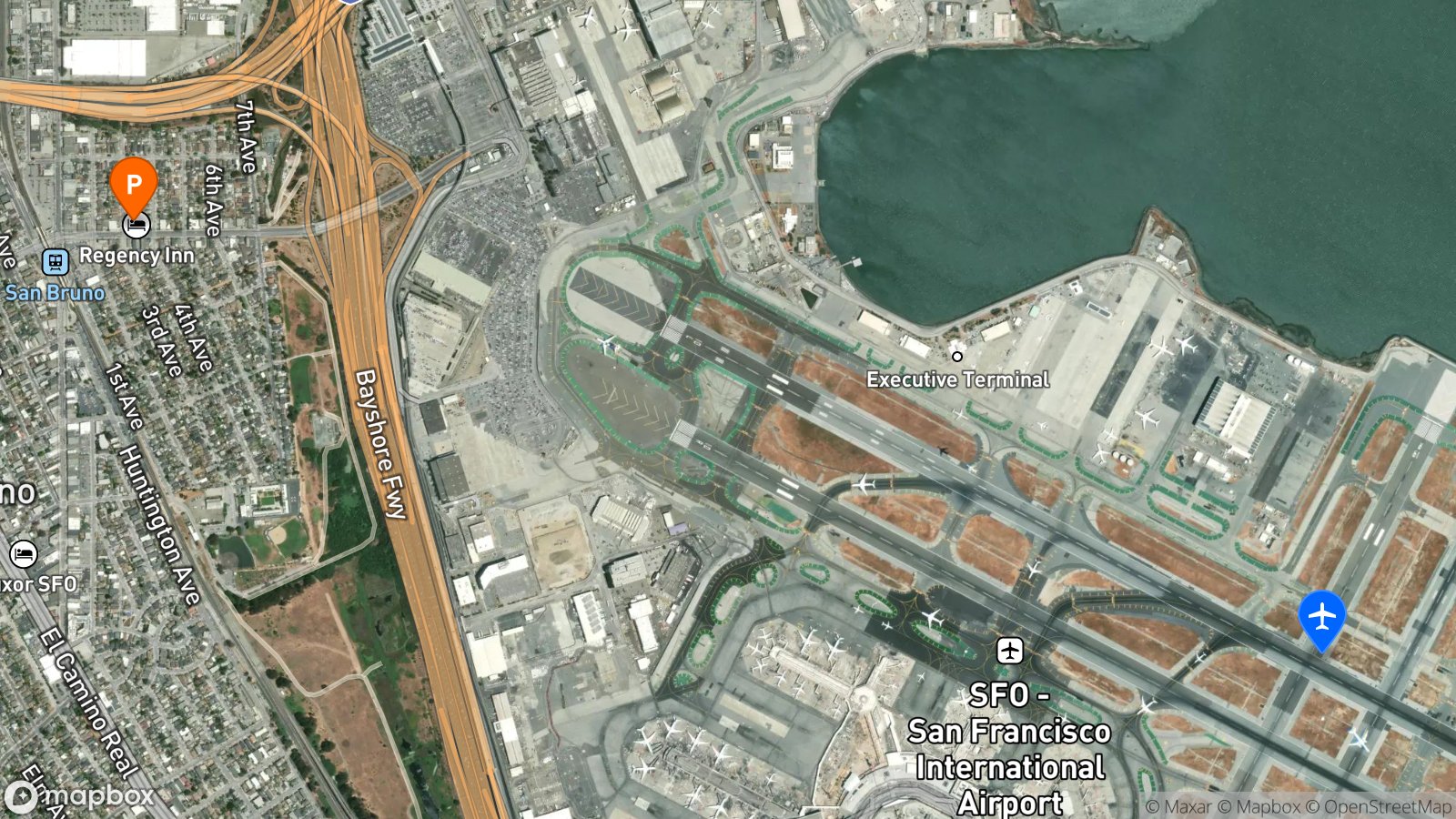 Satellite view of hotel and SFO airport