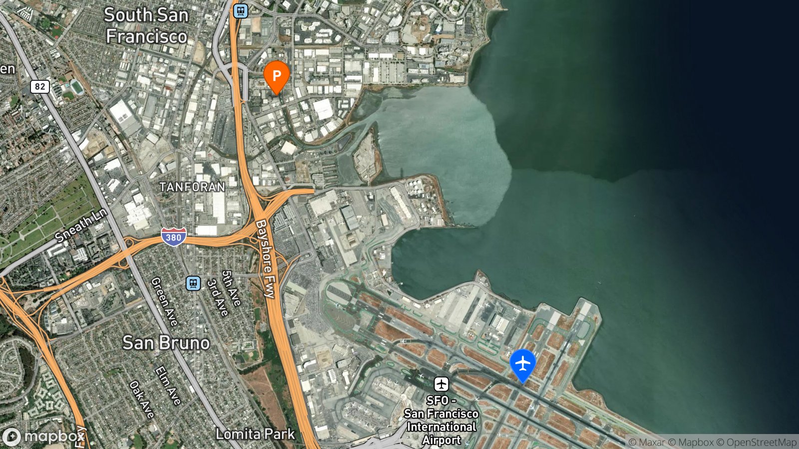 Satellite view of hotel and SFO airport