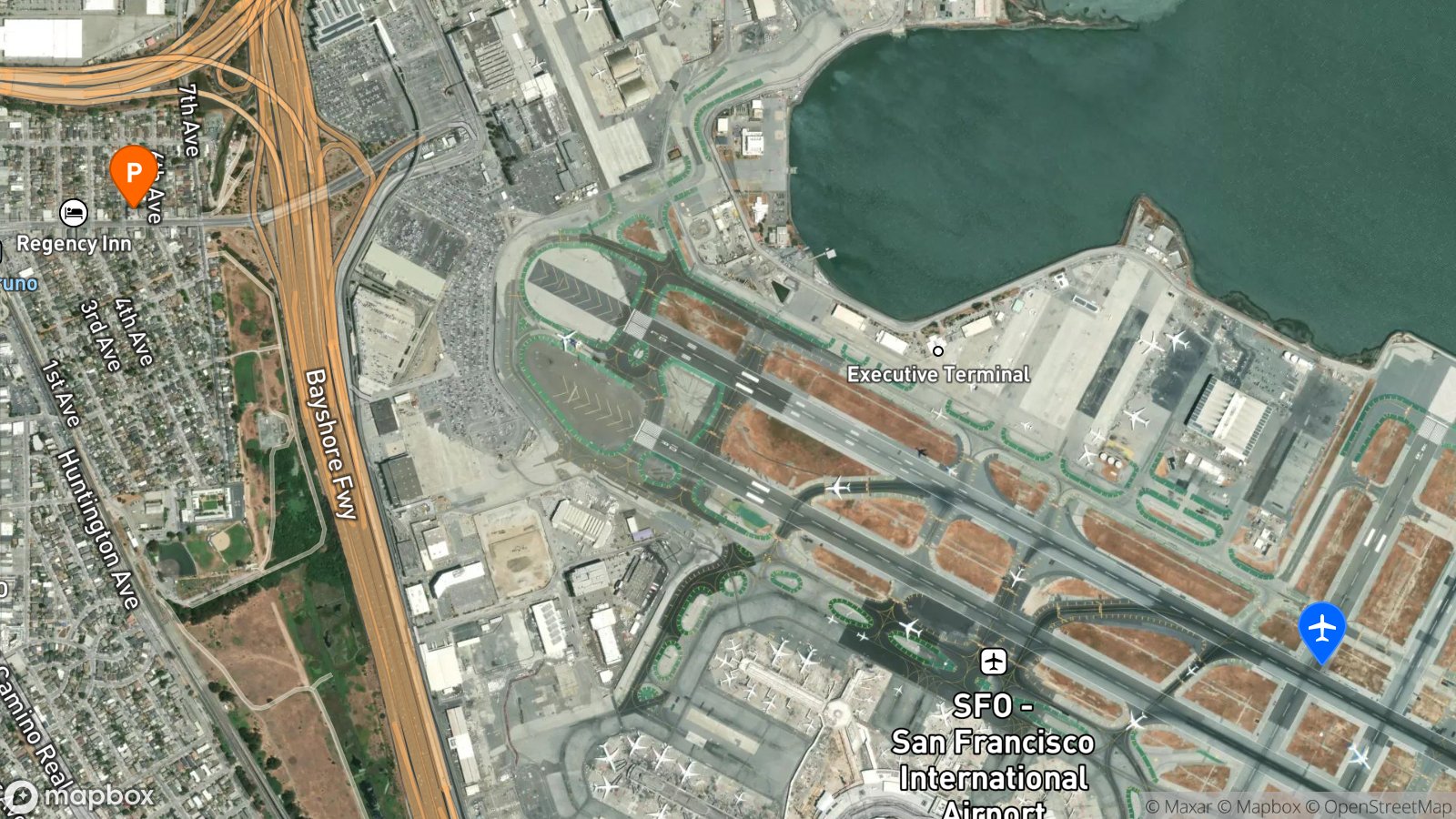 Satellite view of hotel and SFO airport