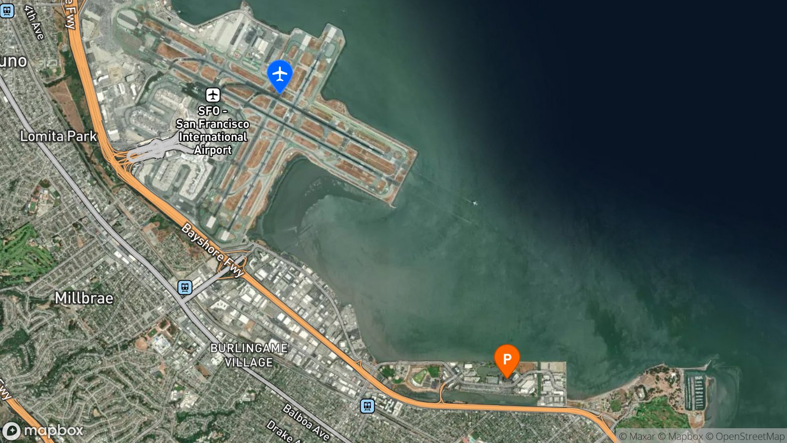 Satellite view of hotel and SFO airport